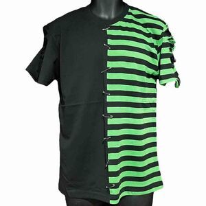 Custom Distressed Green & Black Striped Split T-Shirt Men’s Medium